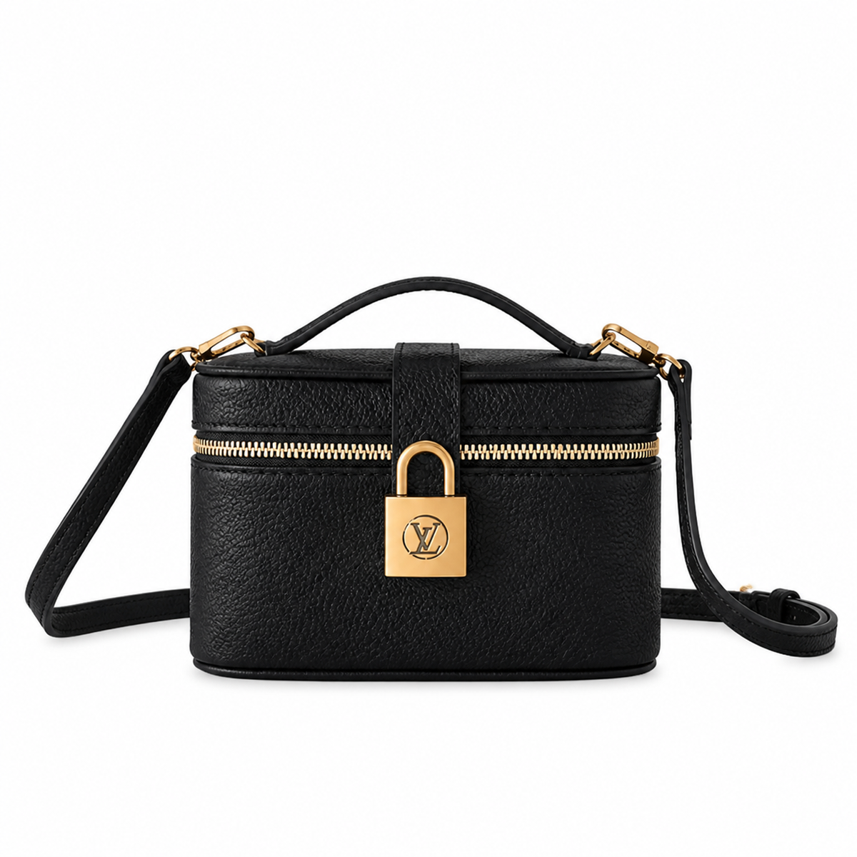 Louis Vuitton Oval Crossbody — Black Empreinte, Antique Gold Padlock & Zip