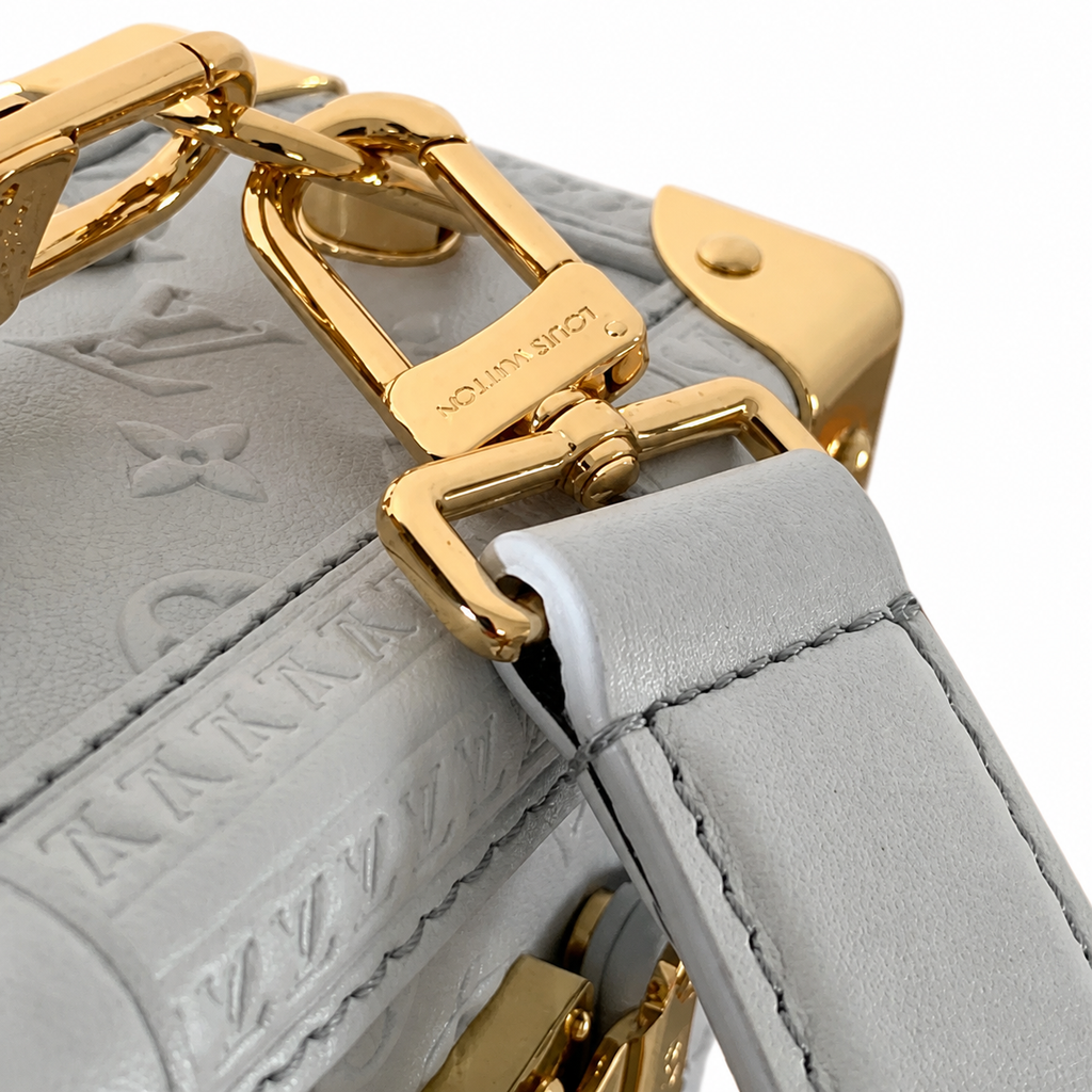 Louis Vuitton Petite Malle Souple — Bleu Glacier Empreinte, Gold Corner Guards, Dual Push-Lock & Top Handle