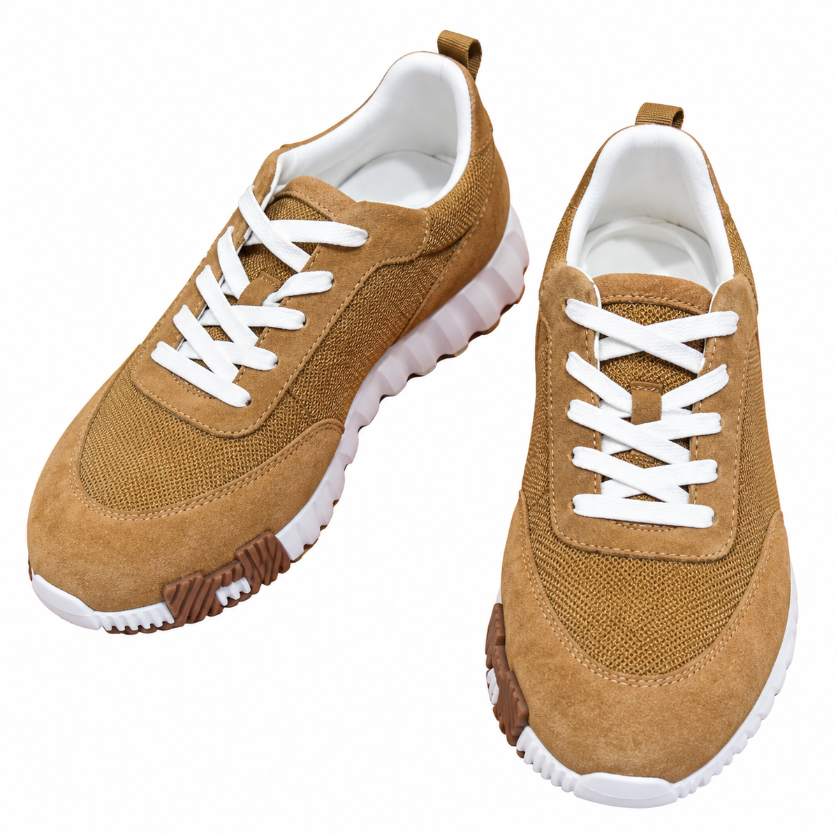 Hermès Honey Tan Mesh Lace-Up Casual Sneakers
