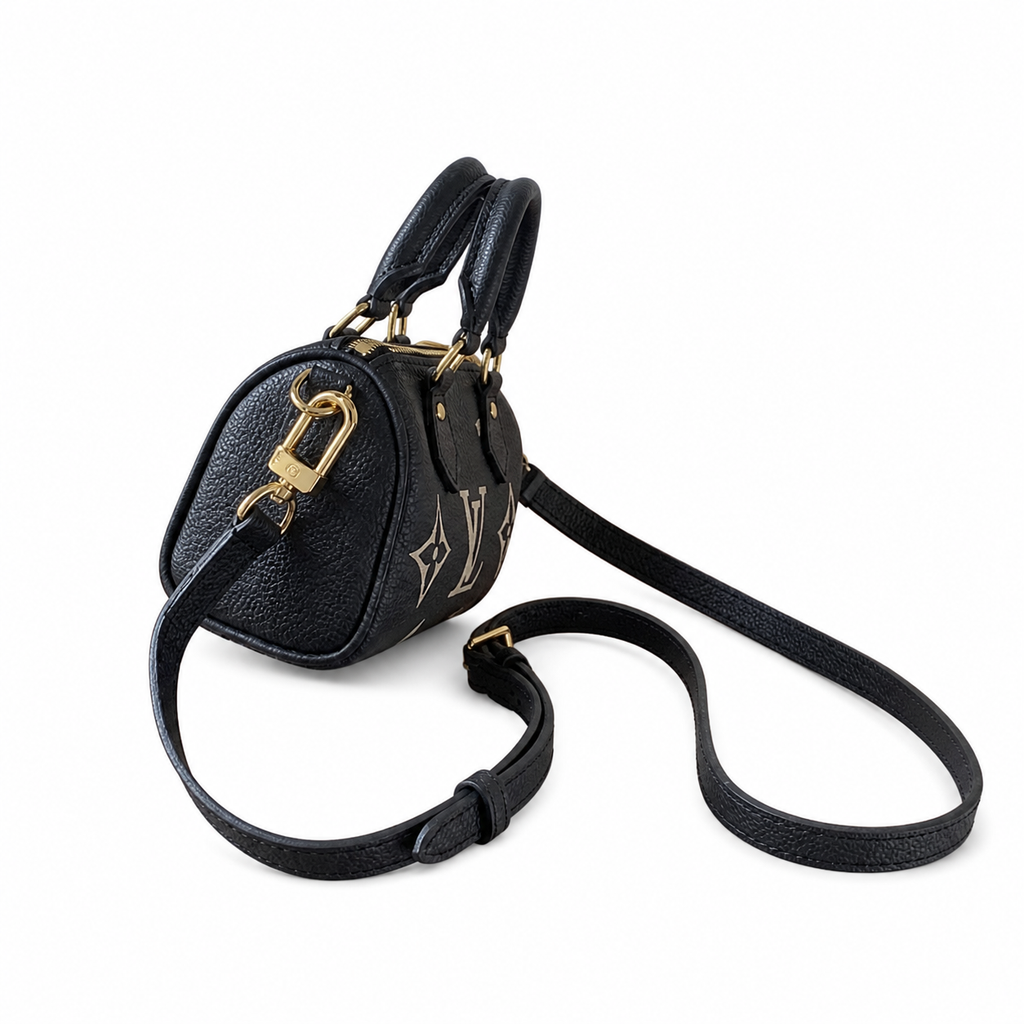 Louis Vuitton Speedy Bandoulière 20 — Monogram Empreinte Leather in Noir with Gold Lettering