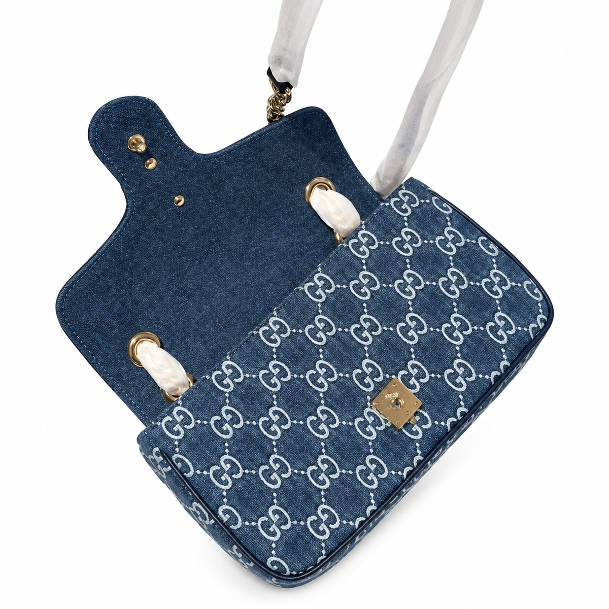 Gucci GG Marmont Wallet-on-Chain in Navy Blue GG Canvas