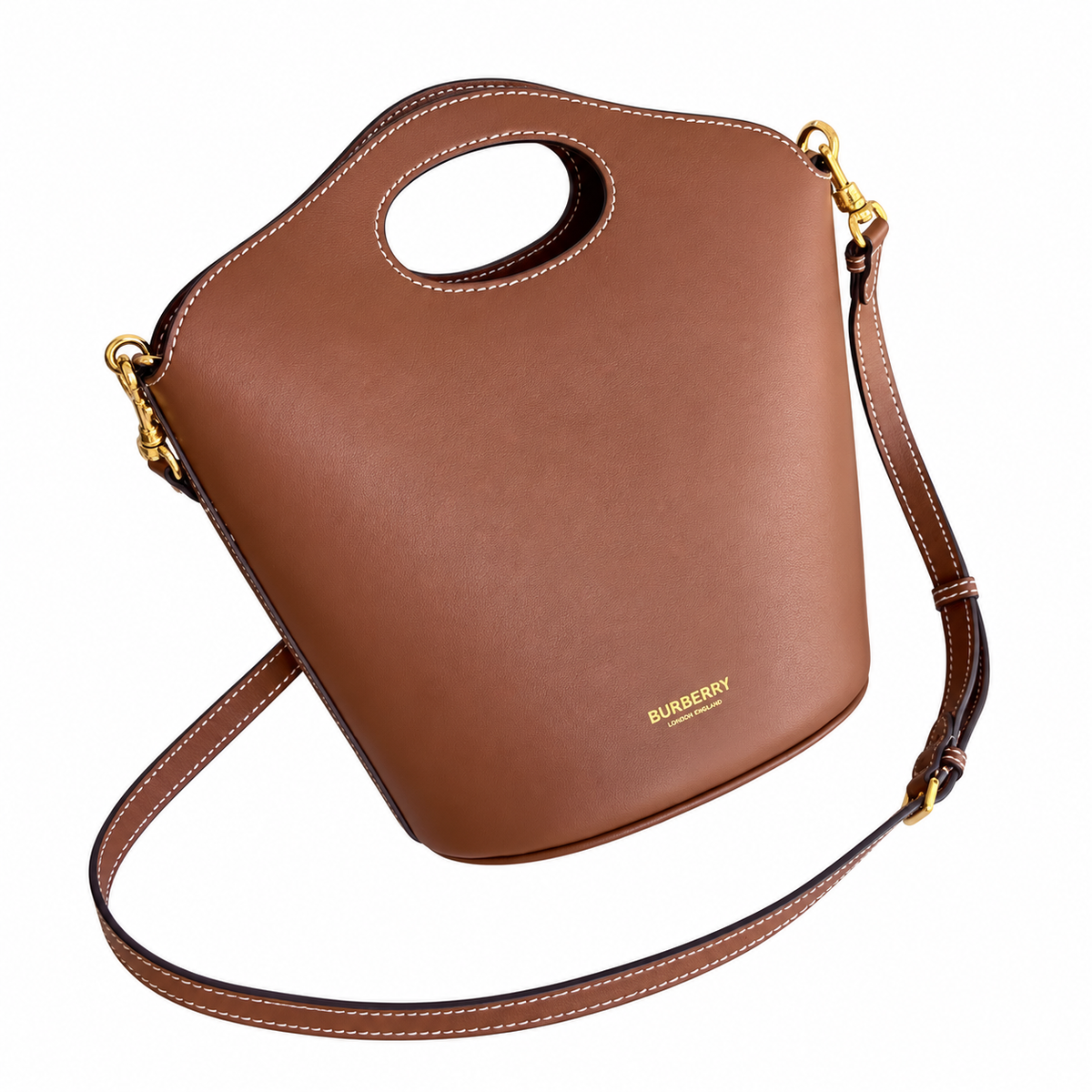 Burberry Sculpted Tan Cutout Handle Bag