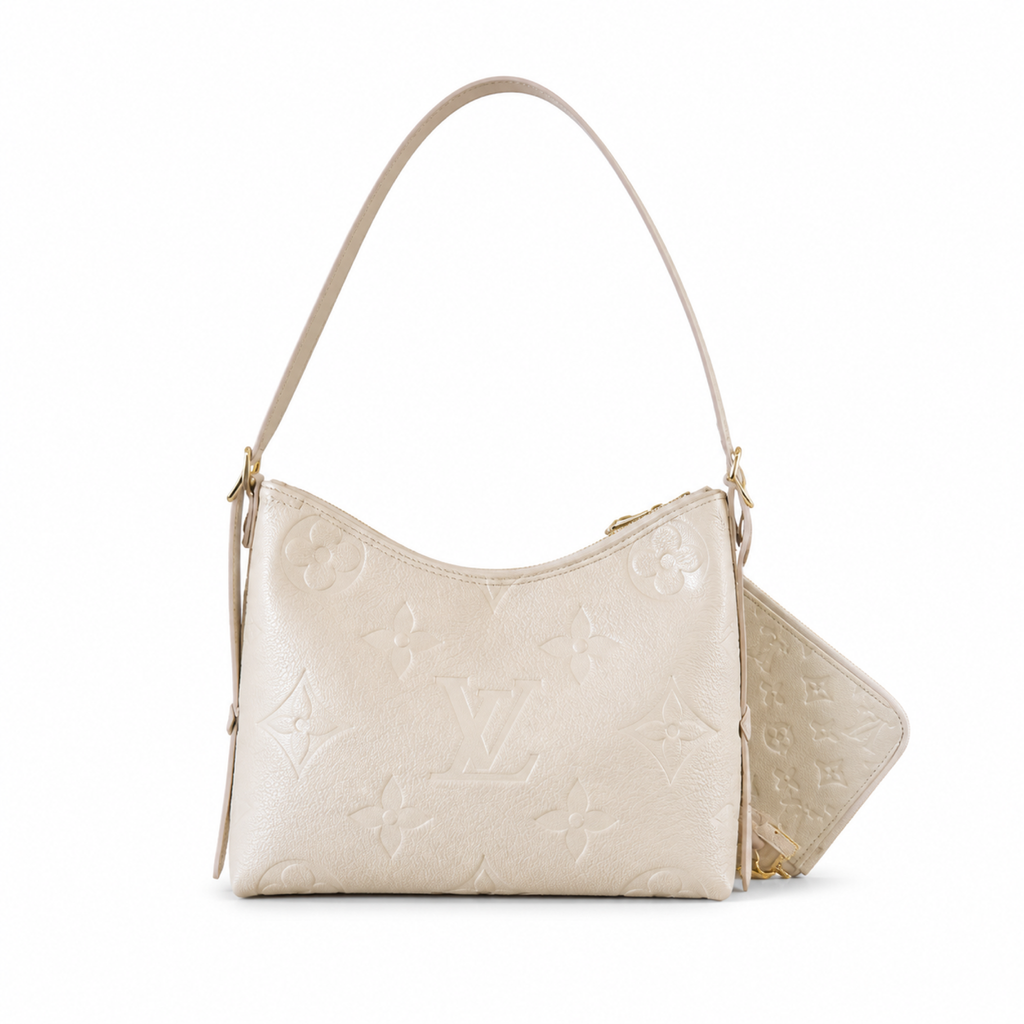 Louis Vuitton Giant Monogram Hobo — Crème Empreinte, Gold Zipper, Stud Feet & Matching Mini Pouch