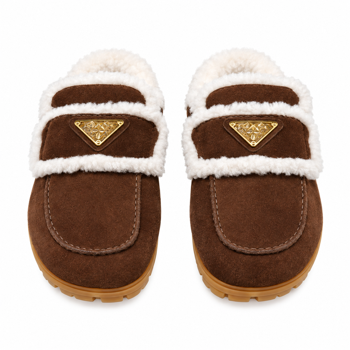 Prada Dark Brown Plush-Trim Loafer Mules