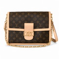 Louis Vuitton Dauphine MM — Monogram Canvas, Vachetta Flap Trim, LV Turn-Lock & Chunky Gold Chain