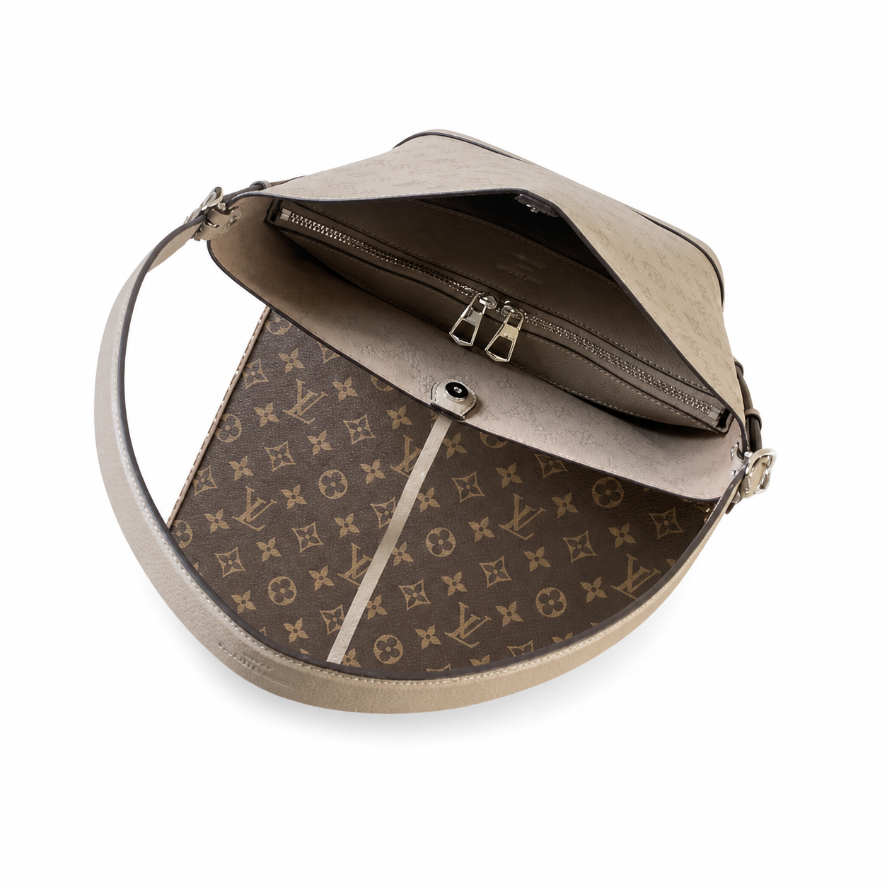 Louis Vuitton Mahina Bucket — Galet Grey Perforated Calfskin, Laser-Cut Monogram & Silver Hardware