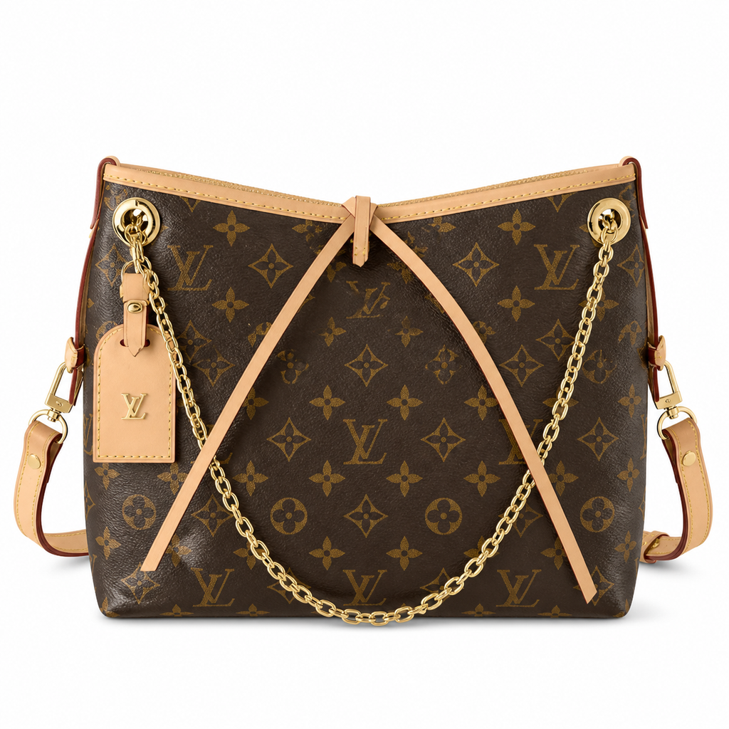 Louis Vuitton Drawstring Shoulder — Monogram Canvas, Vachetta Top Frame, Decorative Gold Chain & Turn-Locks