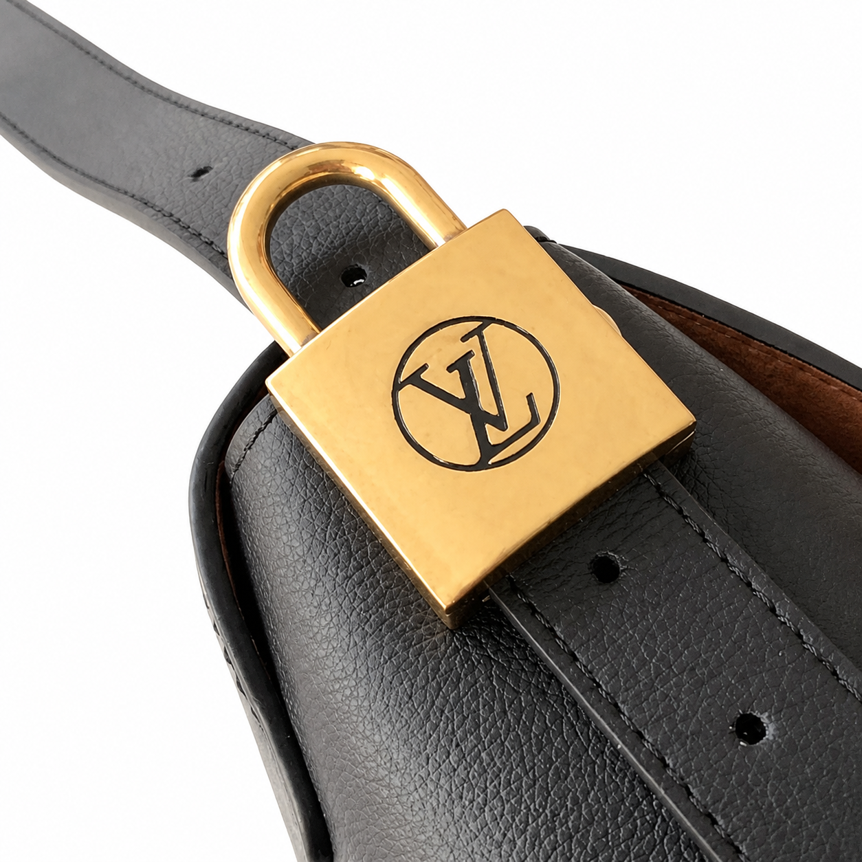 Louis Vuitton Flap Shoulder Bag — Black Smooth Calfskin, Side Padlock & Embossed Signature