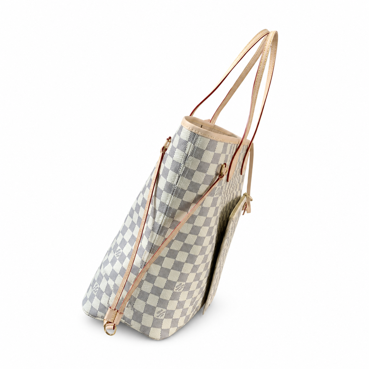 Louis Vuitton Neverfull MM — Damier Azur, Red Side Trim & Pochette