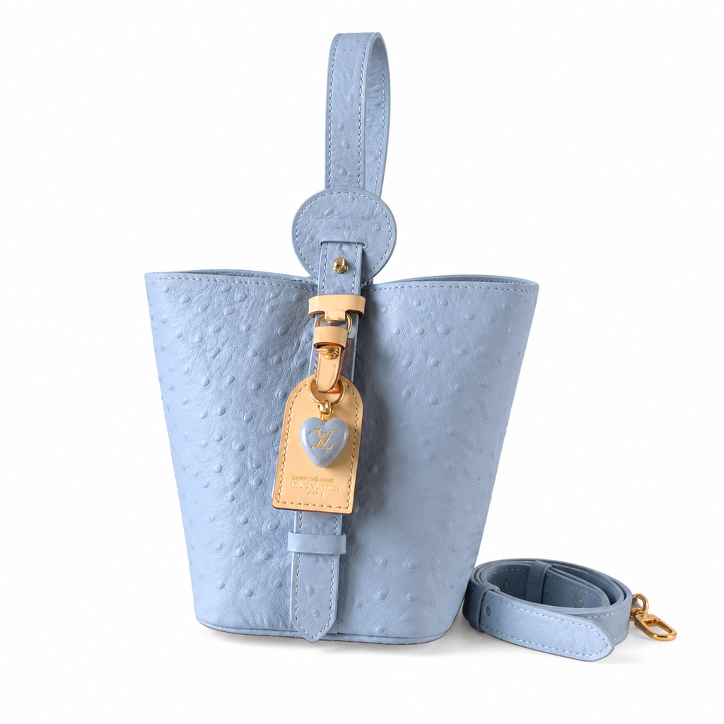 Louis Vuitton Papillon BB — Ostrich Leather in Bleu Glacier with Heart Charm