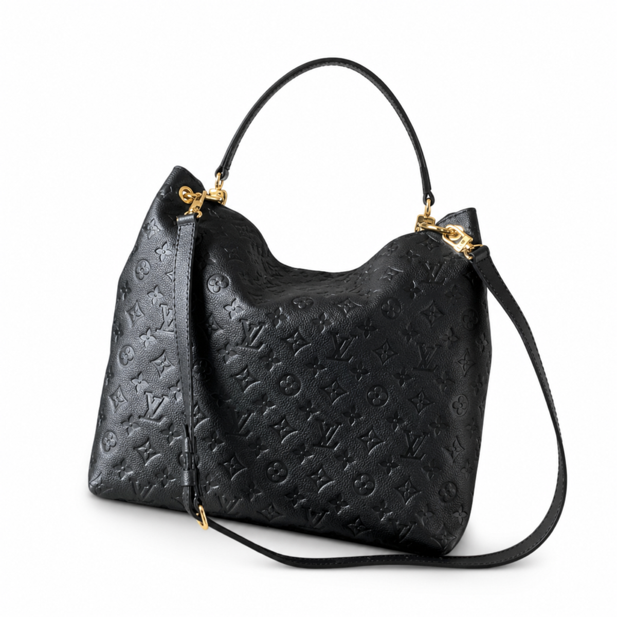 Louis Vuitton Hobo — Black Empreinte, Square LV Turn-Lock Flap & Detachable Strap