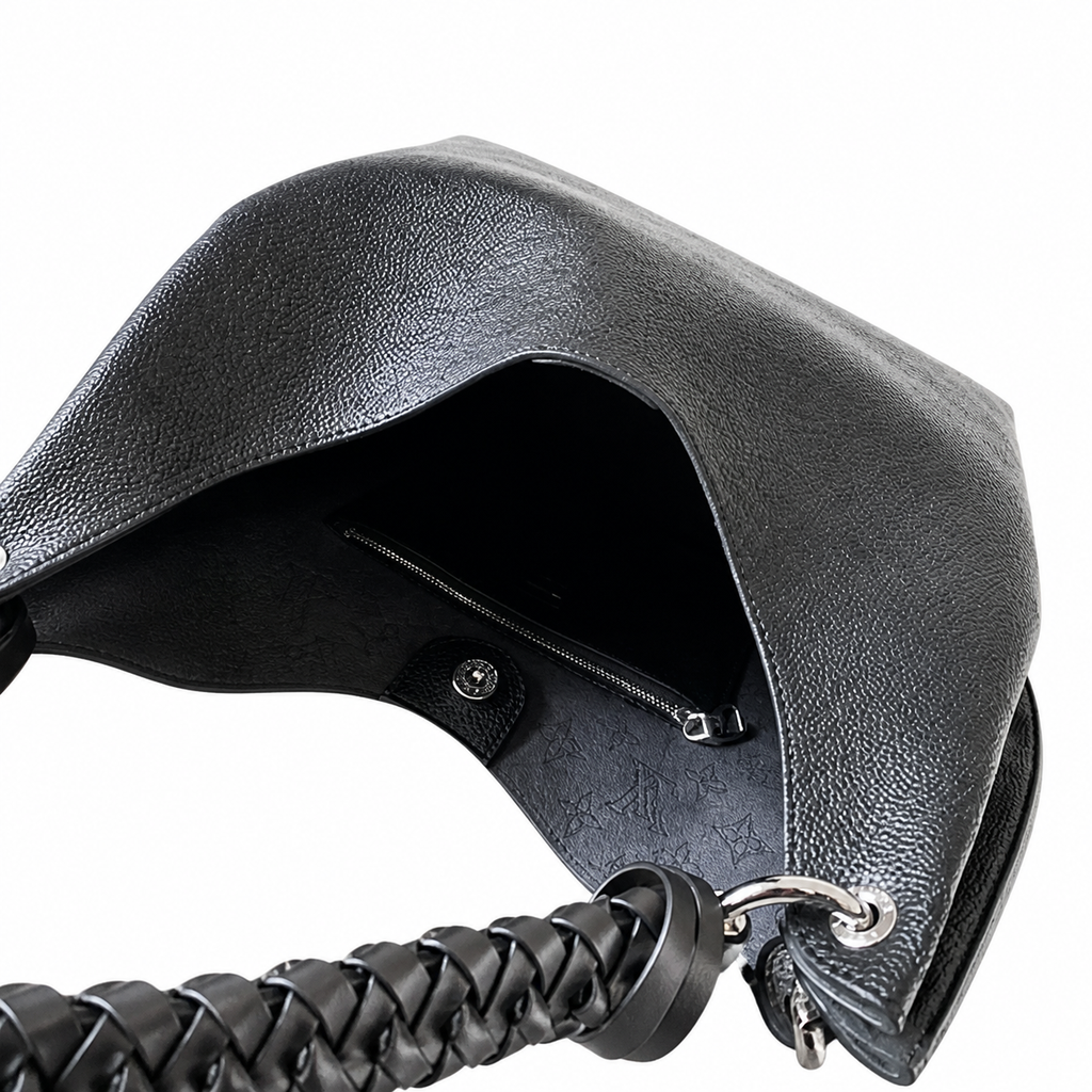 Louis Vuitton Mahina Hobo — Noir Black Perforated Calfskin, Braided Handle, Silver Hardware & LV Charm