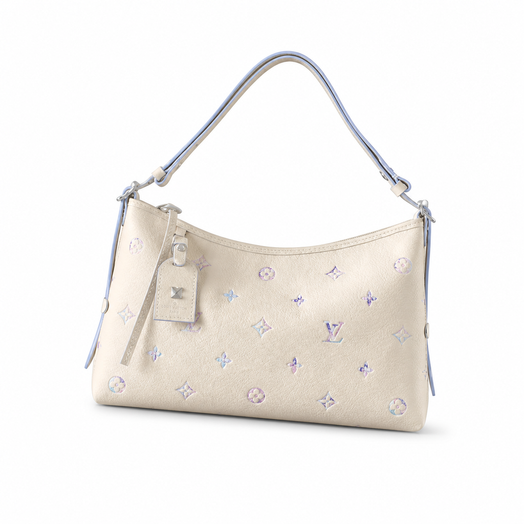 Louis Vuitton Large Shoulder Bag — Cream Empreinte, Iridescent Monogram & Sky Blue Strap