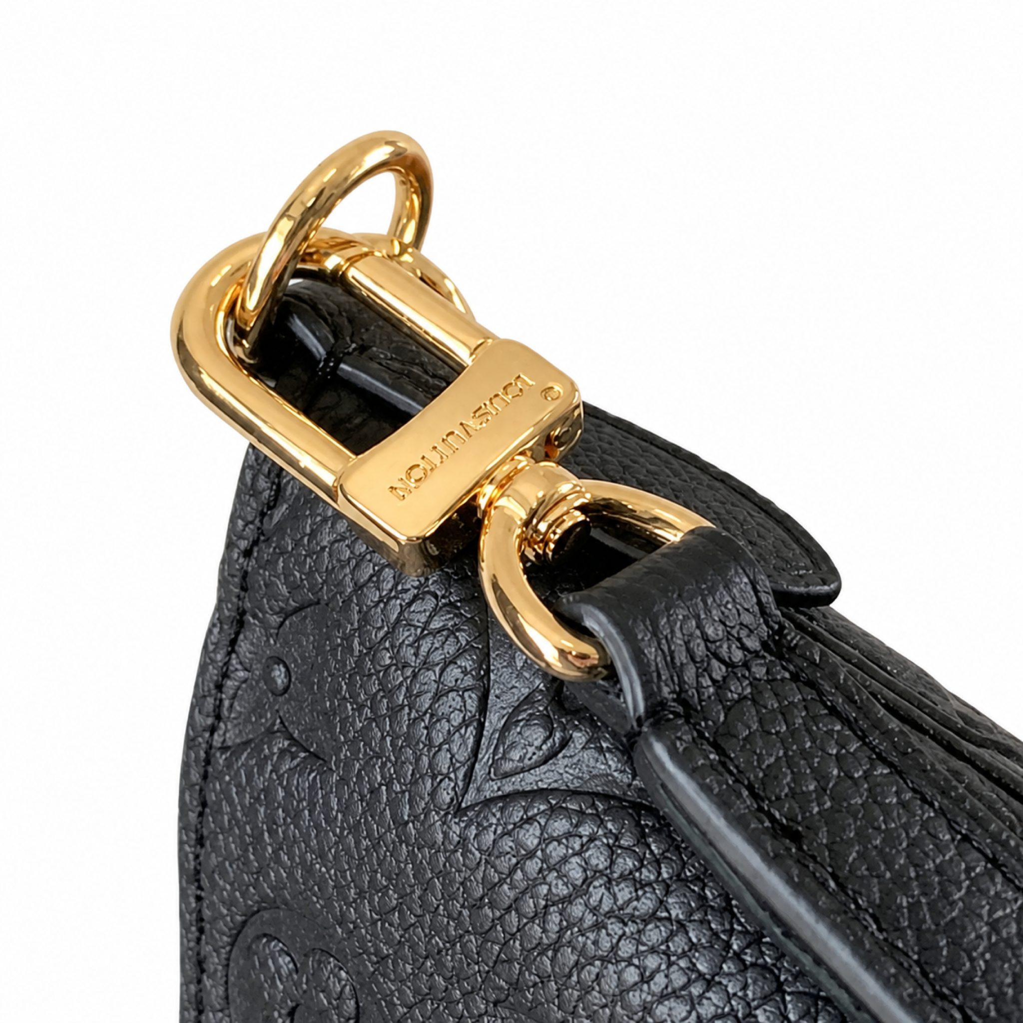 Louis Vuitton Bagatelle — Noir Monogram Empreinte, Gold D-Ring & Tonal Black
