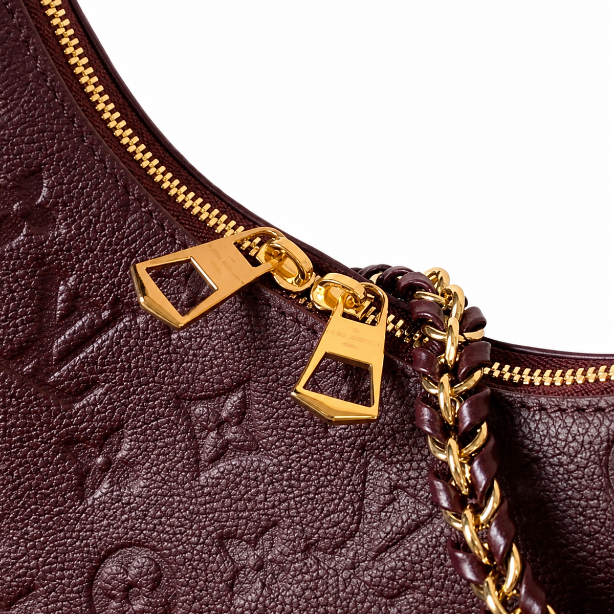 Louis Vuitton Bagatelle — Prune Monogram Empreinte & Leather-Woven Gold Chain