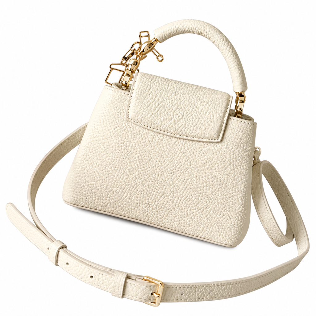 Louis Vuitton Capucines Mini — Taurillon Leather in Blanc with Gold Chain Handle & Flower Lock