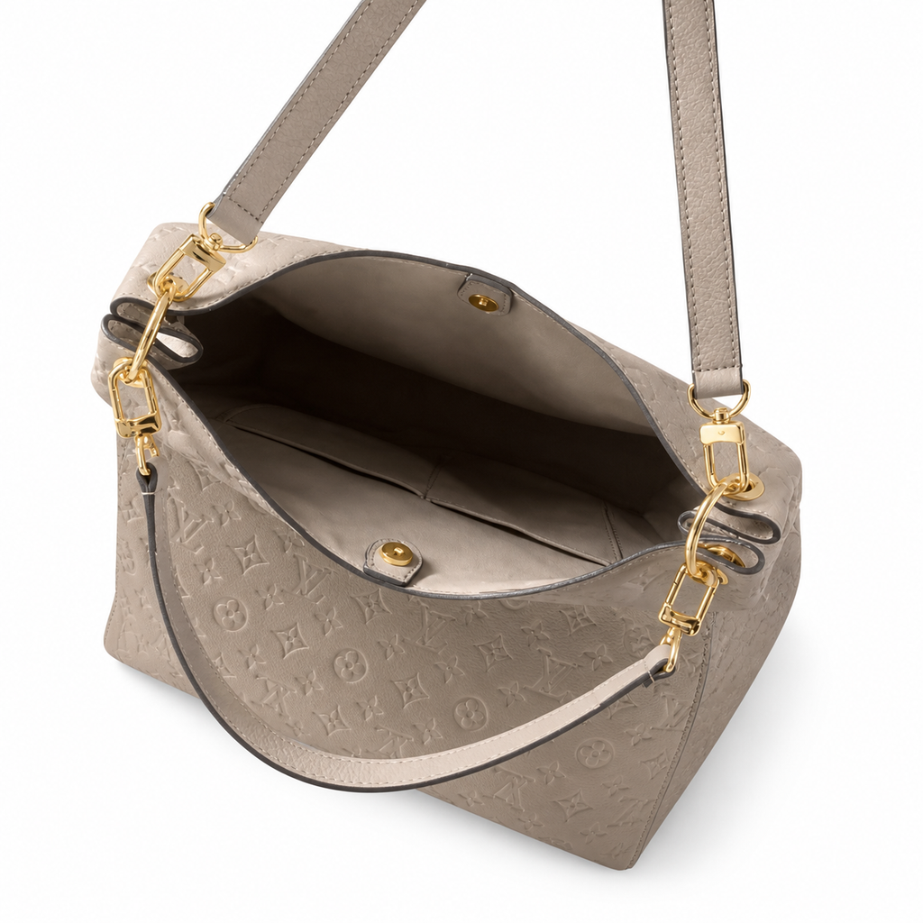 Louis Vuitton Hobo — Tourterelle Empreinte, Gold Square Chain-Link & LV Turn-Lock