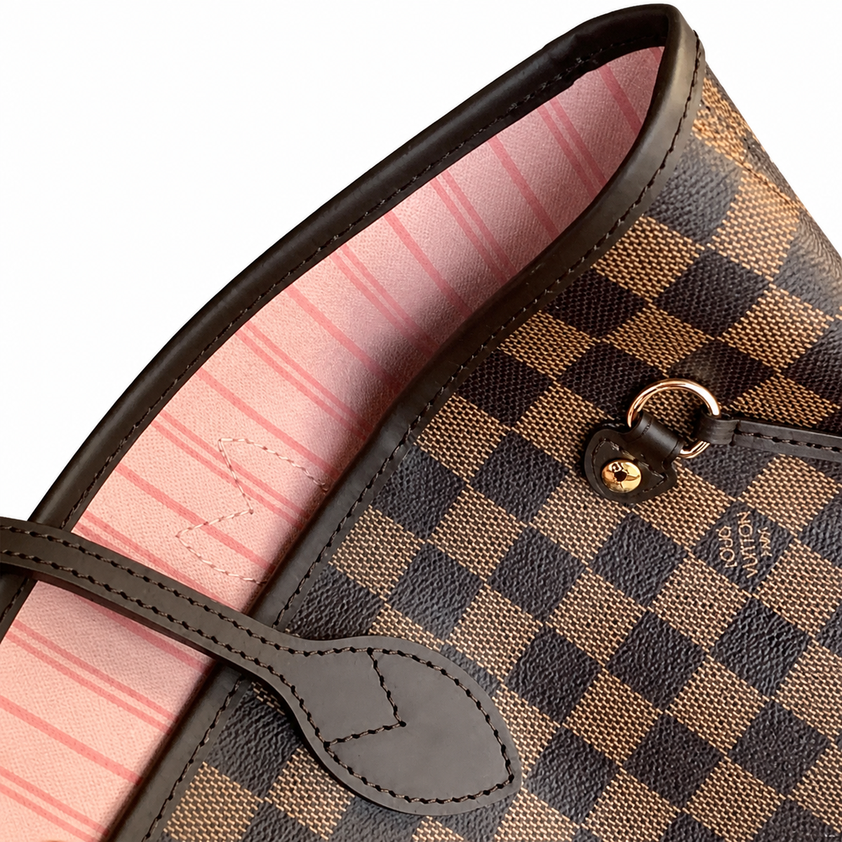Louis Vuitton Neverfull MM — Damier Ébène, Dark Leather Straps & Side Cinch