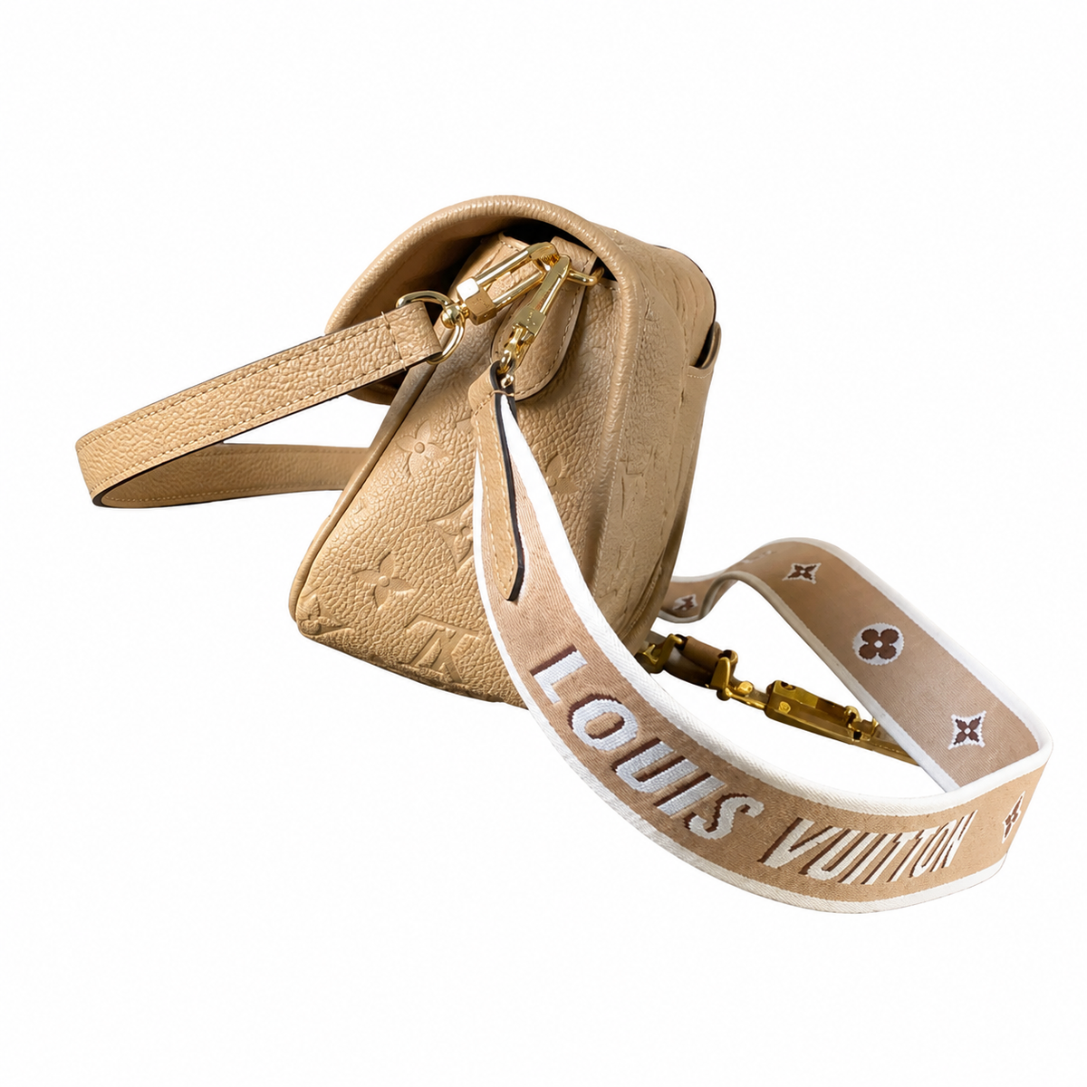 Louis Vuitton Coussin BB — Bicolor Dune & Noisette Giant Empreinte, Vuitton Strap & Arc Handle