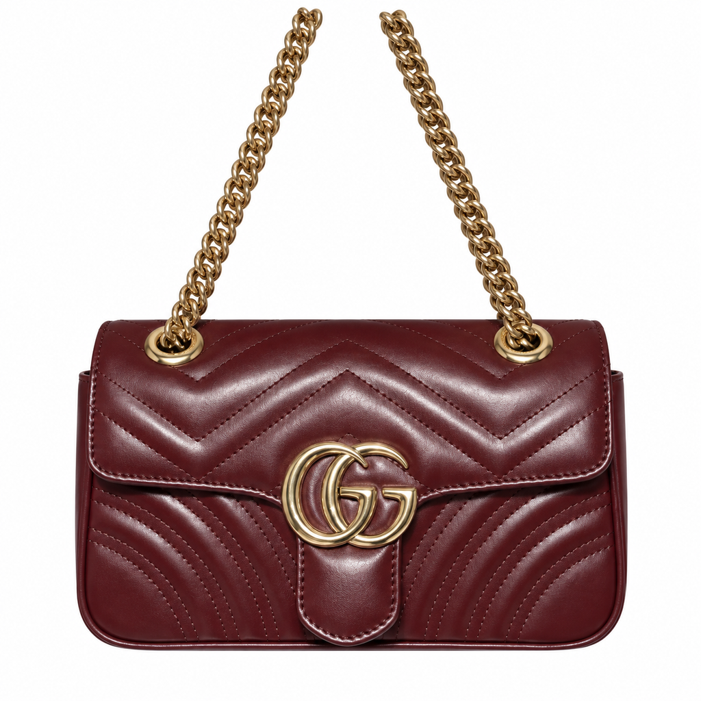 Gucci GG Marmont Small Flap Bag in Bordeaux Matelassé
