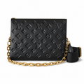 Louis Vuitton Coussin — Black Empreinte Lambskin, 3D Monogram, Fabric Strap & Gold Chain Connector