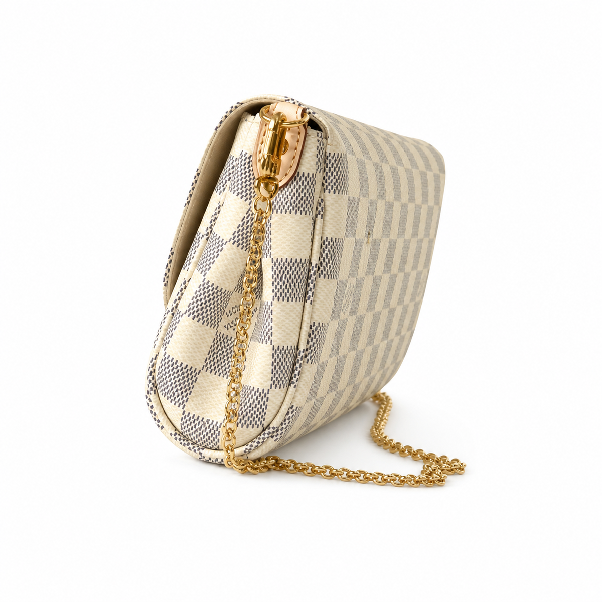 Louis Vuitton Favorite MM — Damier Azur Canvas, Magnetic Flap, Cream Interior & Gold Chain