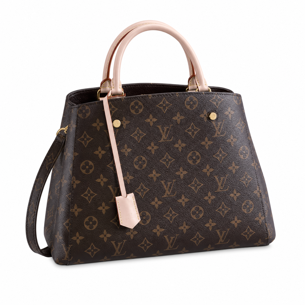 Louis Vuitton Montaigne GM — Monogram Canvas, Natural Vachetta Trim, Dual Vachetta Handles & LV Lobster Clasp