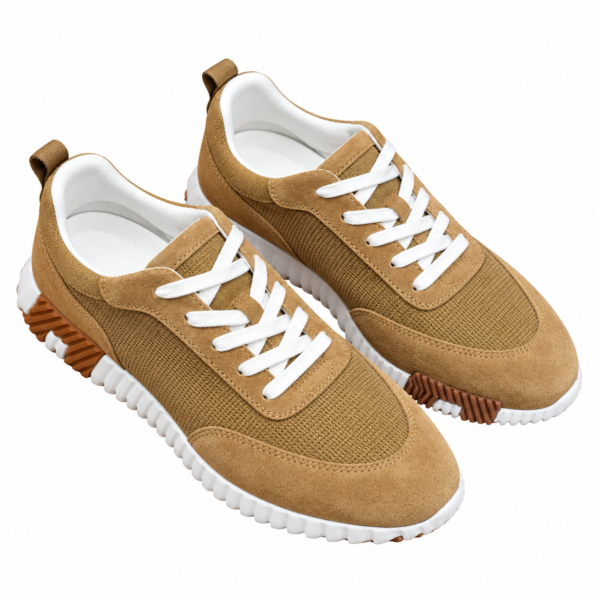 Hermès Honey Tan Mesh Lace-Up Casual Sneakers