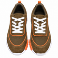 Hermès Olive Brown and Orange Low-Top Sneakers