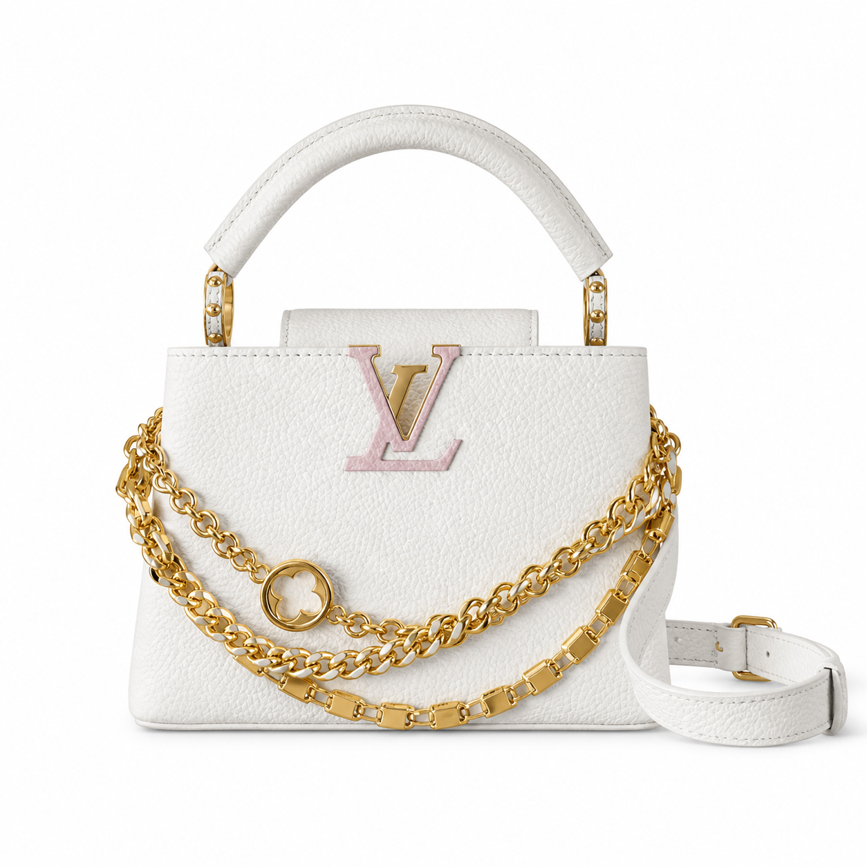 Louis Vuitton Capucines BB — Taurillon Leather in Blanc with Rose-Gold LV Clasp & Braided Chain