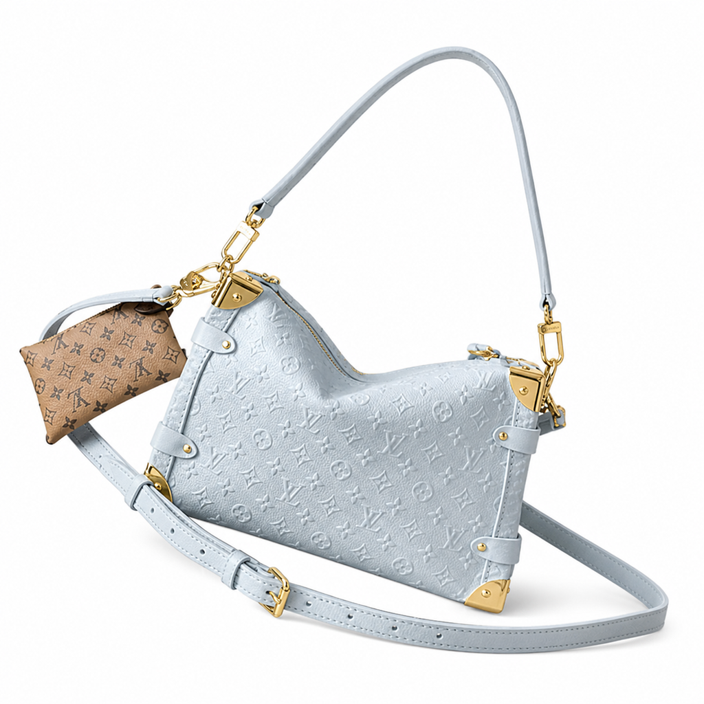 Louis Vuitton Petite Malle Souple — Bleu Glacier Empreinte, Gold Corner Guards, Dual Push-Lock & Top Handle