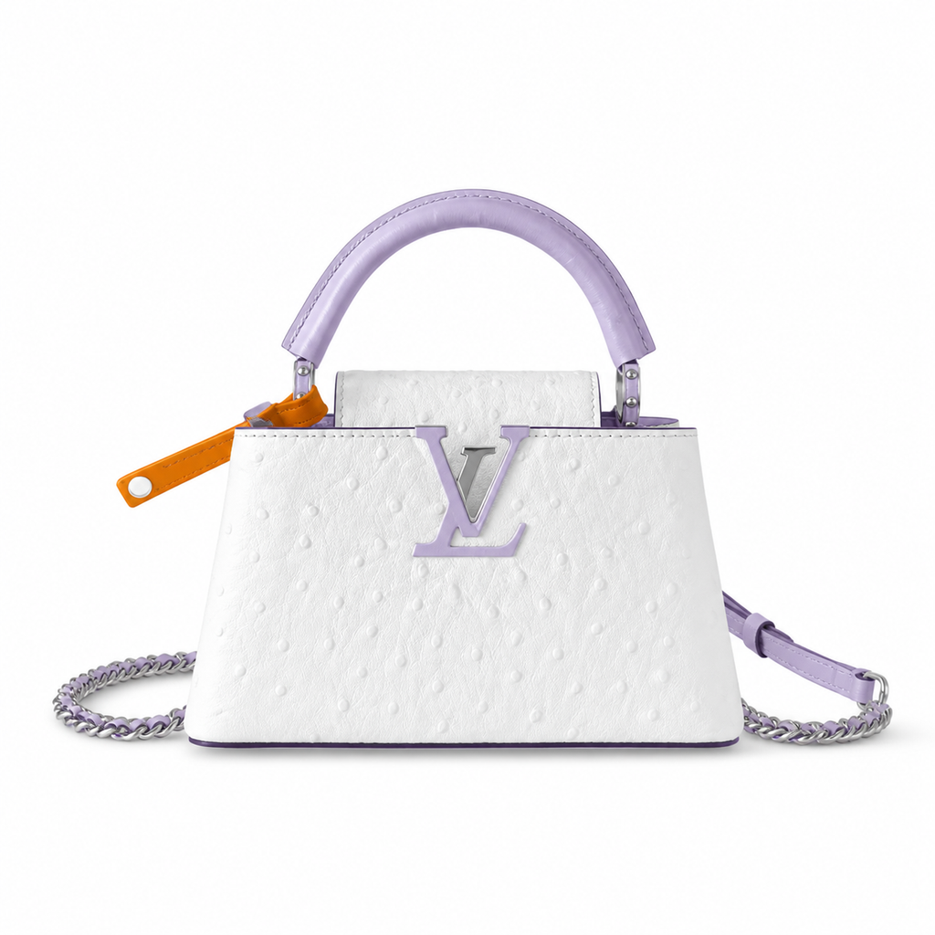 Louis Vuitton Capucines BB — Autruche Ostrich in Blanc & Lilas with Lilac LV Clasp