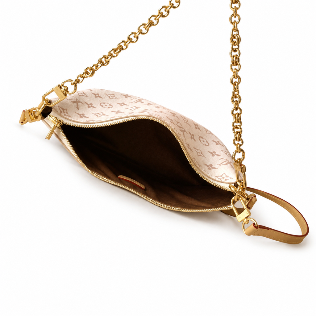 Louis Vuitton Watercolor Hobo — Monogram Canvas, Red Leather Handle, Chunky Gold Chain & Vachetta Strap