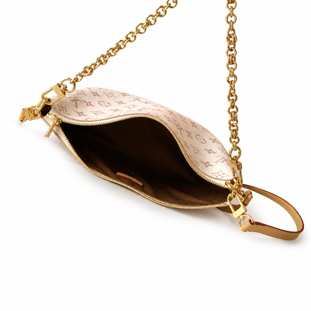 Louis Vuitton Watercolor Hobo — Monogram Canvas, Red Leather Handle, Chunky Gold Chain & Vachetta Strap