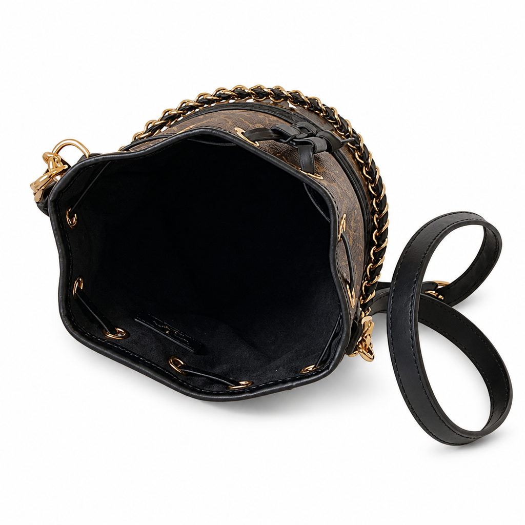 Louis Vuitton Cannes — Monogram Canvas, Black Leather Trim & Gold Stud Base