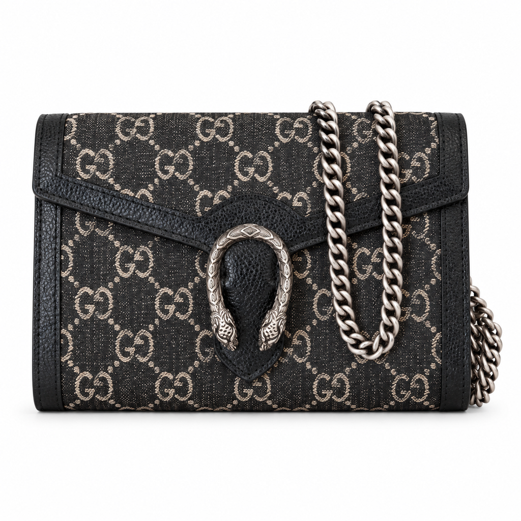 Gucci Dionysus Small Shoulder Bag in Black GG Supreme Canvas