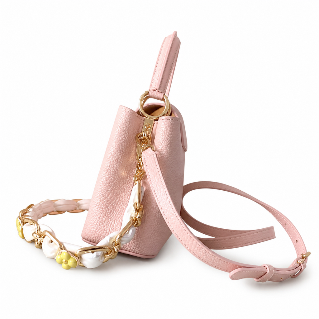 Louis Vuitton Capucines Mini — Taurillon Leather in Rose Poudre with Floral Enamel Chain