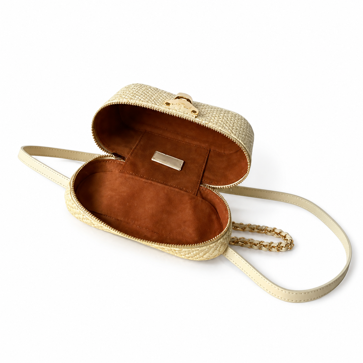 Louis Vuitton Twist MM — Woven Leather in Crème with Gold Chain Strap