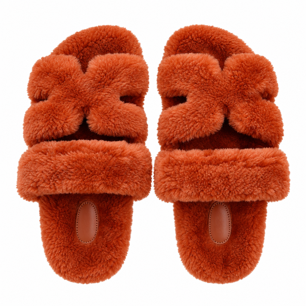 Hermès Burnt Orange Textured H-Strap Slides