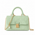 Louis Vuitton Mini Flap — Vert Sauge Empreinte, Gold Chunky Chain, Enamel Trunk Charm & Crystal Pendant