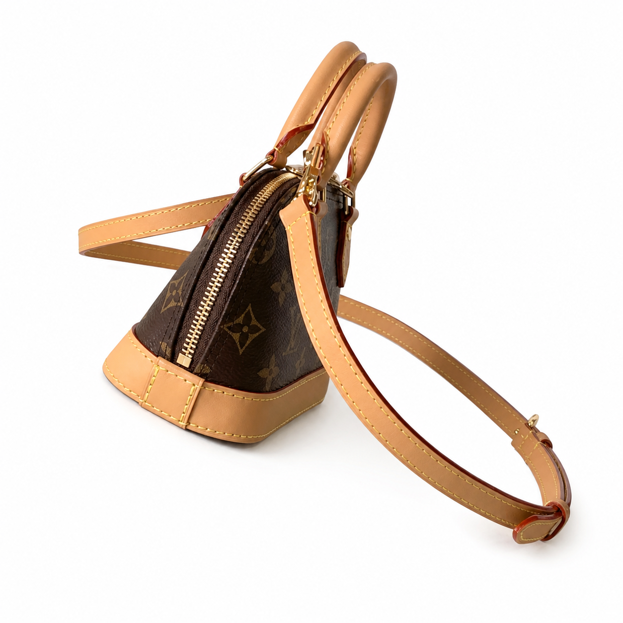Louis Vuitton Alma BB — Monogram Canvas, Vachetta Red-Edge Trim & Base Corners