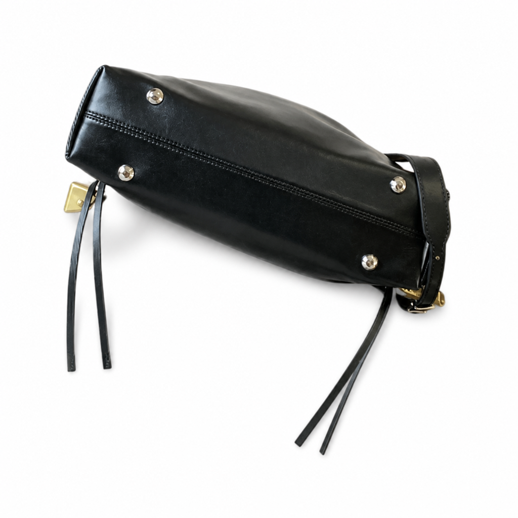 Saint Laurent Drawstring Bucket Bag — Noir Calfskin, Quatrefoil Chain Handle, Leather Drawstring & Tassel