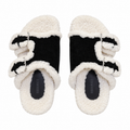 Hermès Black Double-Buckle Slides with Cream Trim
