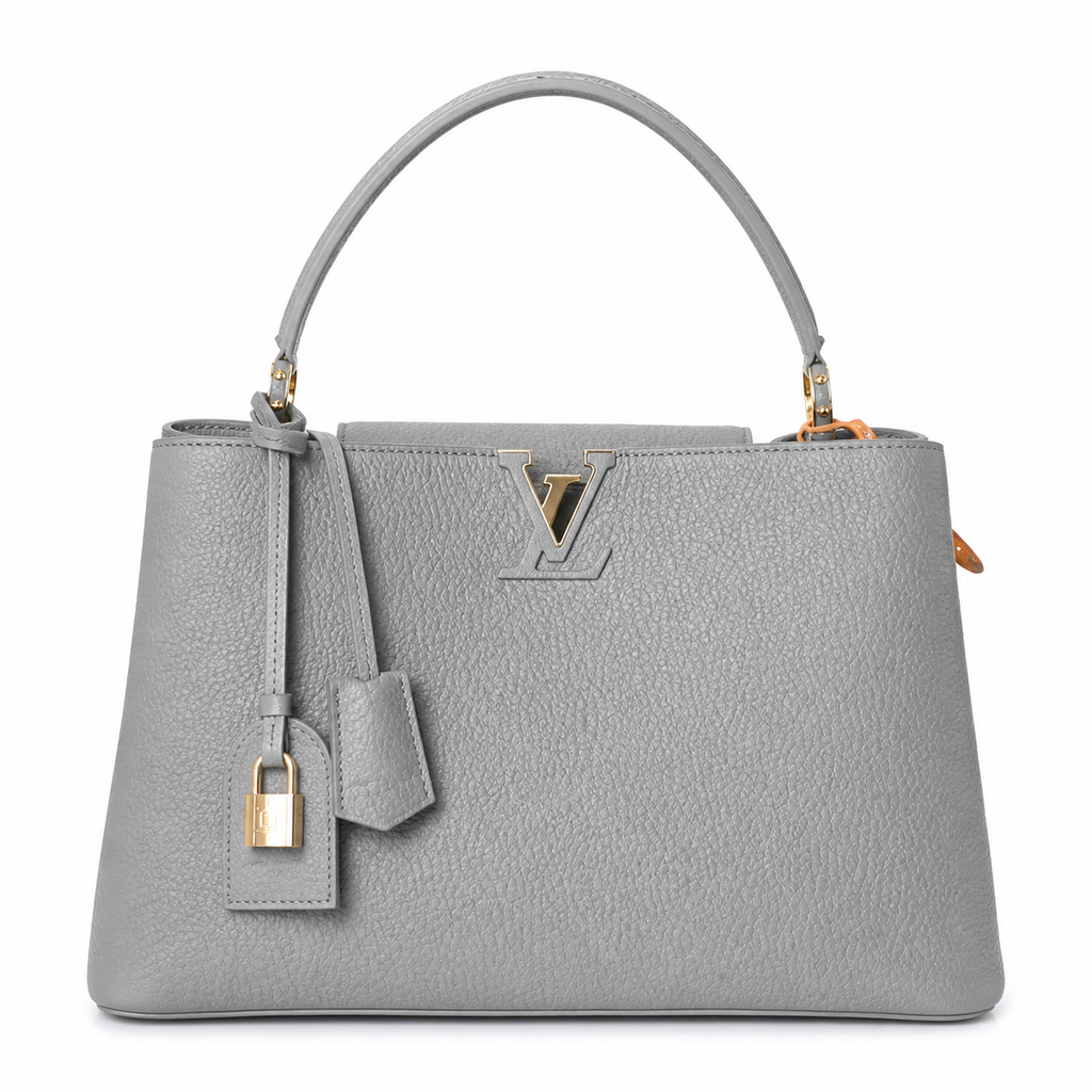 Louis Vuitton Capucines MM — Taurillon Leather in Galet with Gold LV Lock