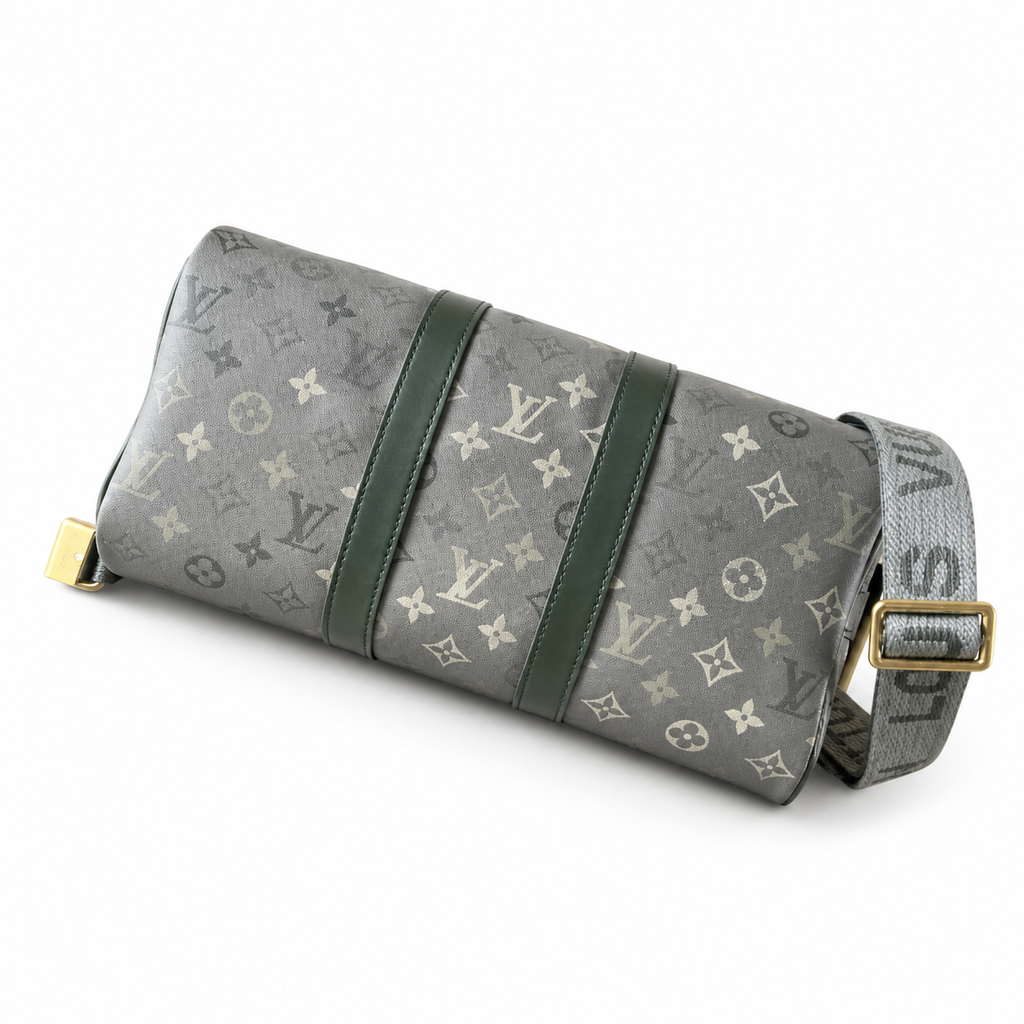Louis Vuitton Speedy Bandoulière 30 — Monogram Titanium with Forest Green Leather & Jacquard Strap