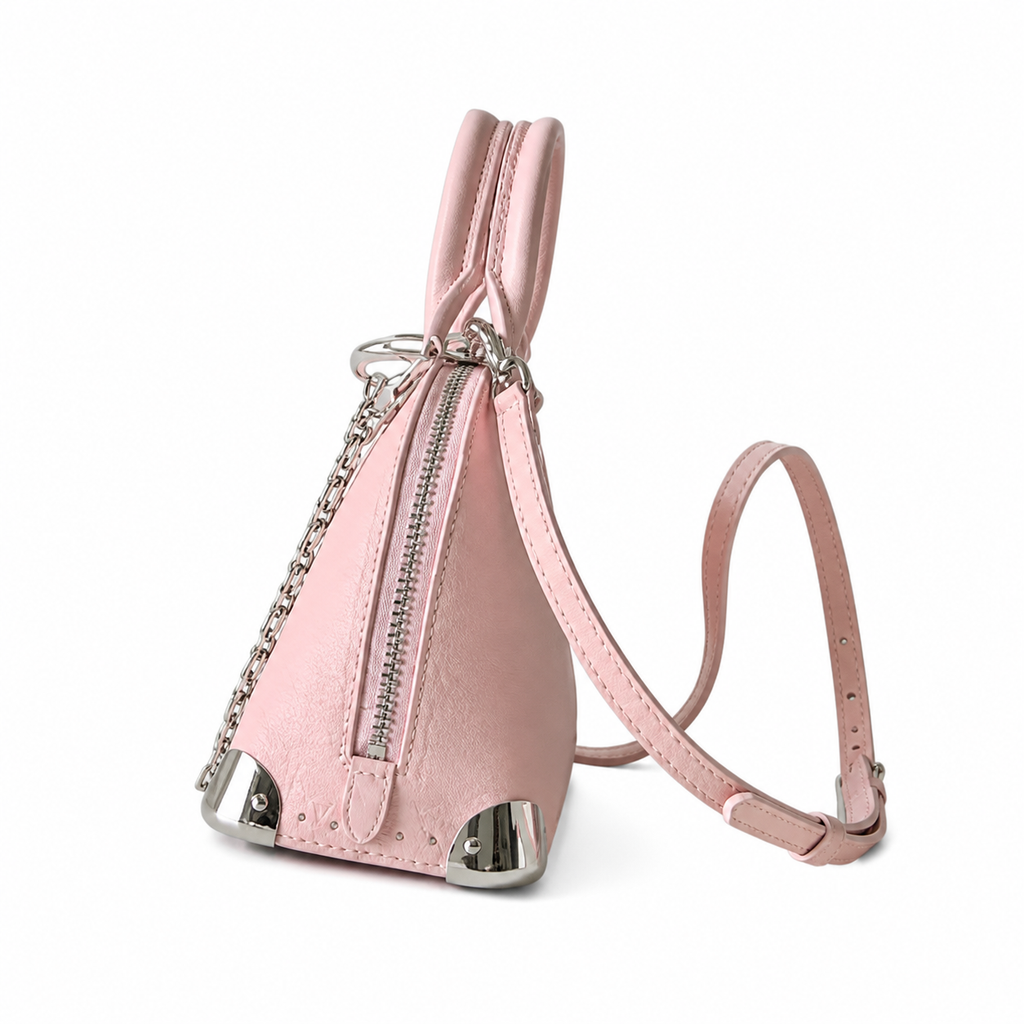 Louis Vuitton Mini Trunk — Blush Pink Embossed Leather, Silver Corner Guards & Chain Handle