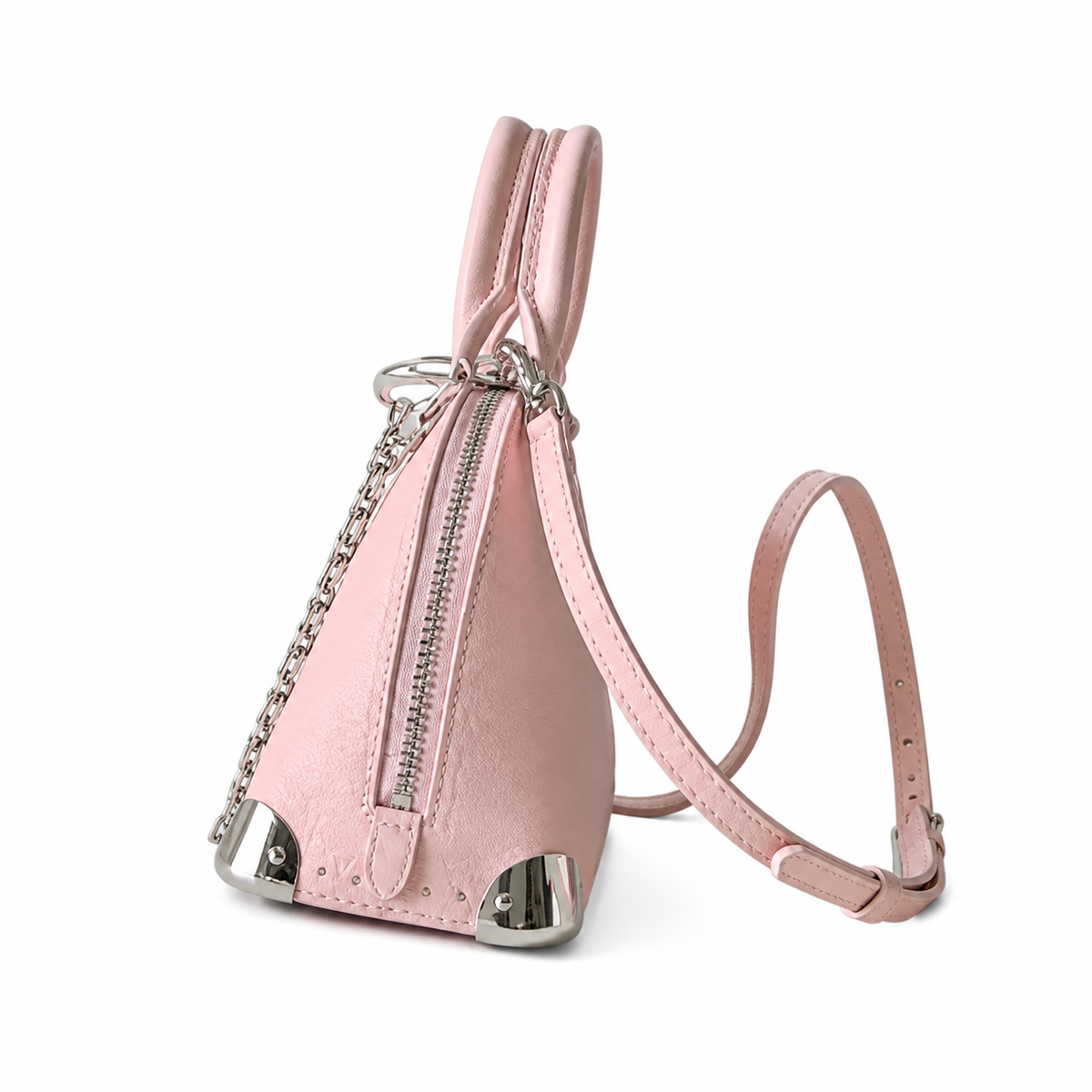 Louis Vuitton Mini Trunk — Blush Pink Embossed Leather, Silver Corner Guards & Chain Handle