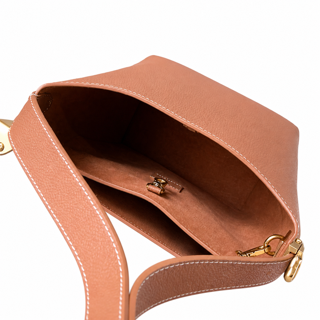 LV Rose Pink Grained Leather Shoulder Bucket Bag | With Monogram Coin Purse