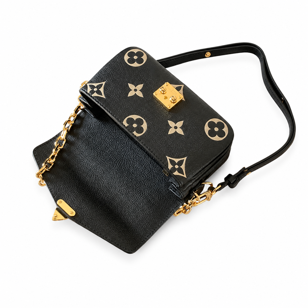 Louis Vuitton Giant Monogram Flap — Black Empreinte, Chunky Gold Chain & Square Turn-Lock