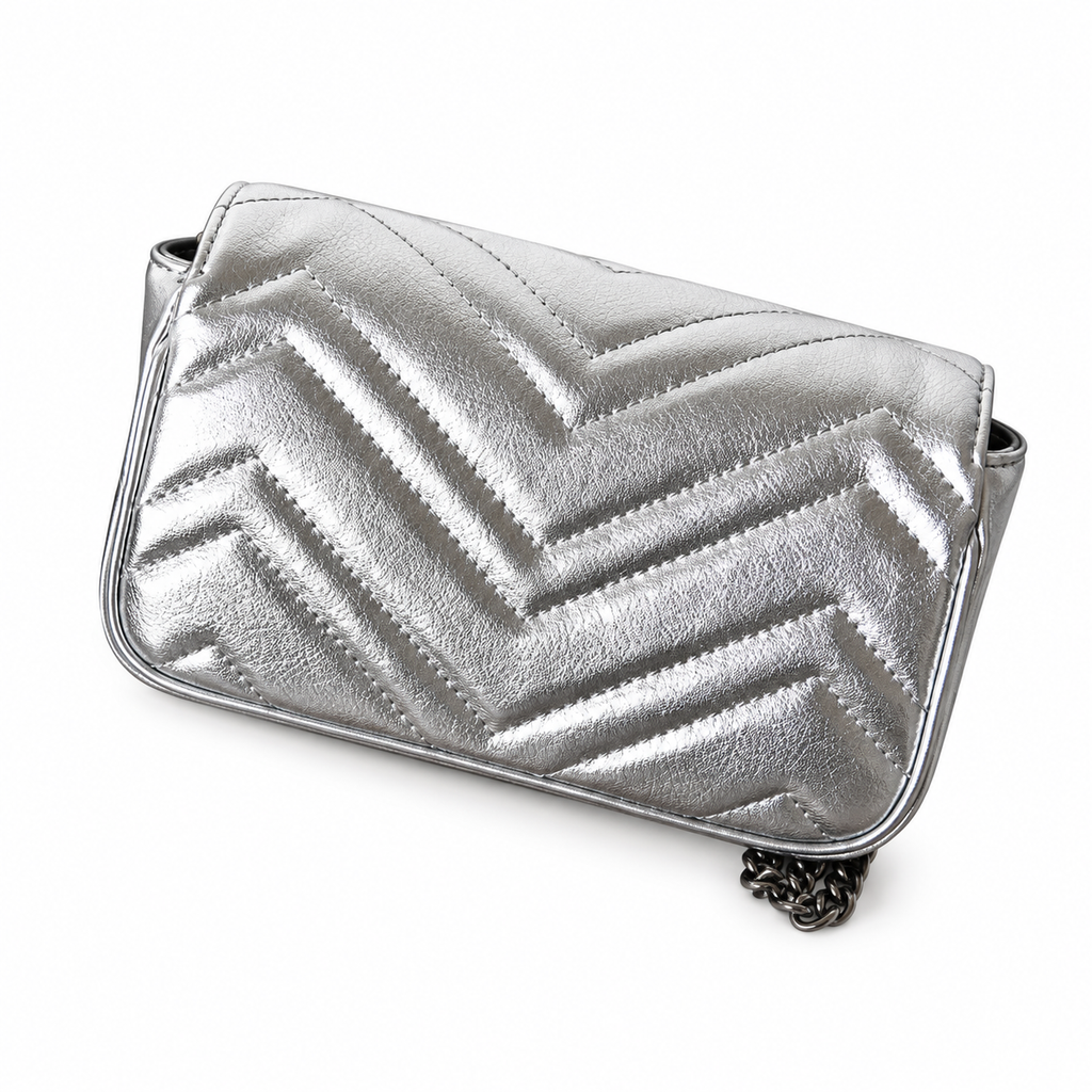 Gucci GG Marmont Mini Bag in Silver Metallic Leather
